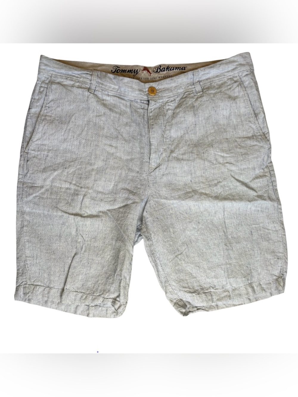 Tommy Bahama - Men’s Flat Front 9 inch 100% Linen Shorts - Size 34 -Blue & White